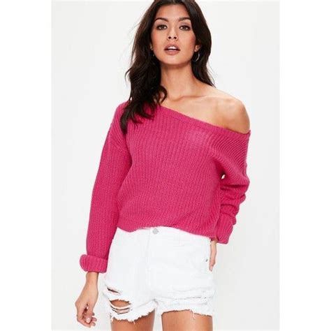 Missguided Pink Off Shoulder Cropped Knitted Jumper 19 Liked On