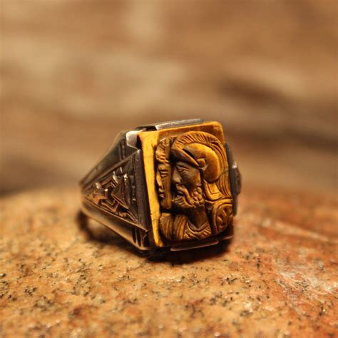 Vintage Intaglio Sterling 10k Gold Roman Soldier Ring 113 Grams Size