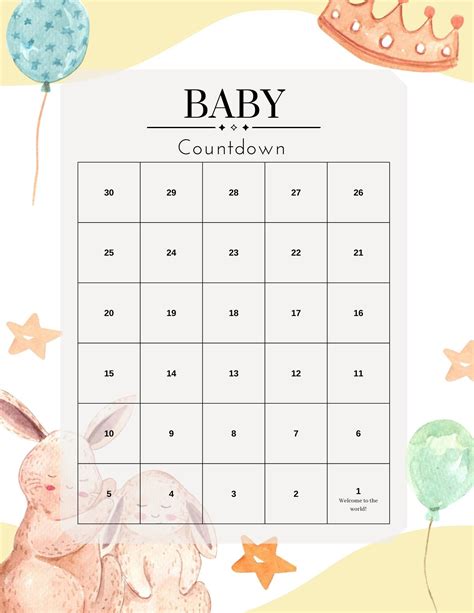 Baby Countdown Calendar Instant Download Printable Pdf Etsy