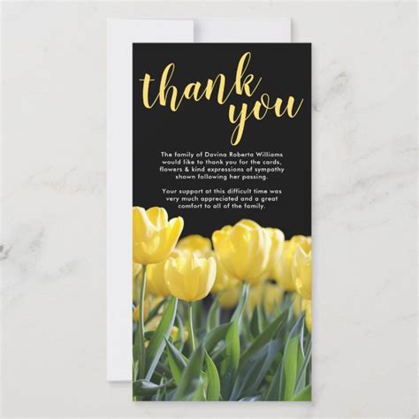 Funeral Thank You Note Sympathy Yellow Tulip