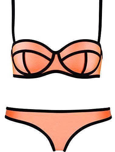 Pandolah Push Up Bright Diving Suit Material Neon Orange Bikini Set