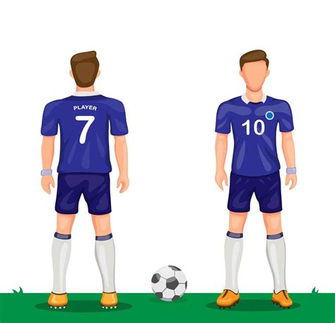 Soccer Player In Blue Uniform Symbol Icon Set From Rear And Front View