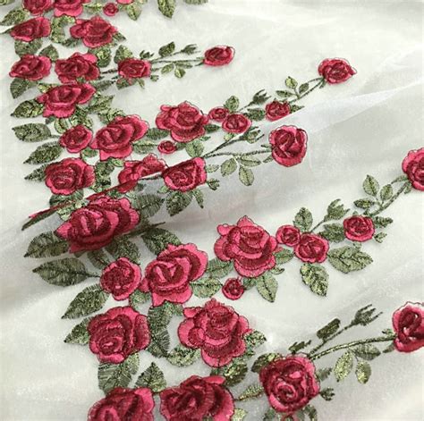 51 Width 3d Floral Rose Embroidery Organza Lace Fabric By The Yard
