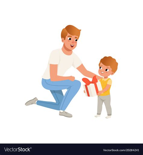 Father Giving A T To His Son Loving Dad Vector Image