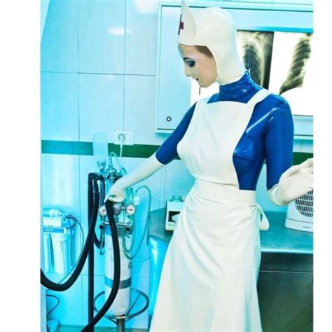 Latex Pure Rubber Cosplay Nurse Uniform Bodysuit Catsuit With Apron