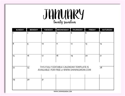 Download Free Microsoft Word Blank Monthly Calendar Template Software