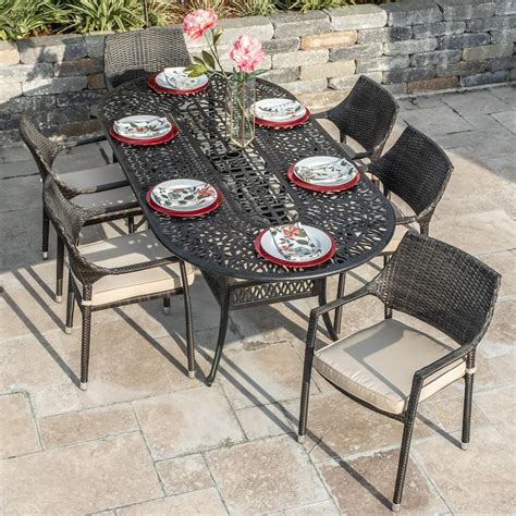 Gentilly 7 Piece Wicker Patio Dining Set W 86 X 42 Inch Oval Table