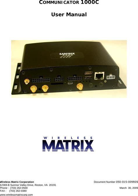 Wireless Matrix C1K02 Mobile AVL Router User Manual