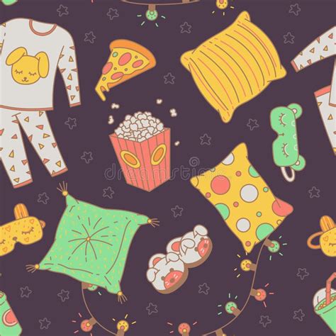 Seamless Pattern Of Objects For Pajama Sleepover Or Slumber Party In
