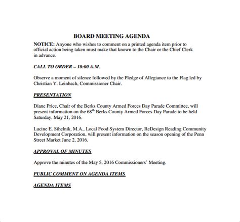 Free 11 Board Meeting Agenda Templates In Pdf