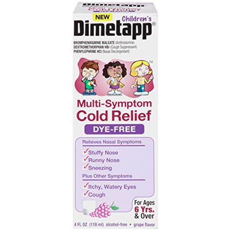 Dimetapp Childrens Multi Symptom Cold Relief Dye Free Grape Flavored
