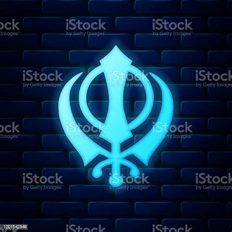 Ilustrații De Stoc Cu Stralucitoare Neon Sikhism Religie Khanda Simbol