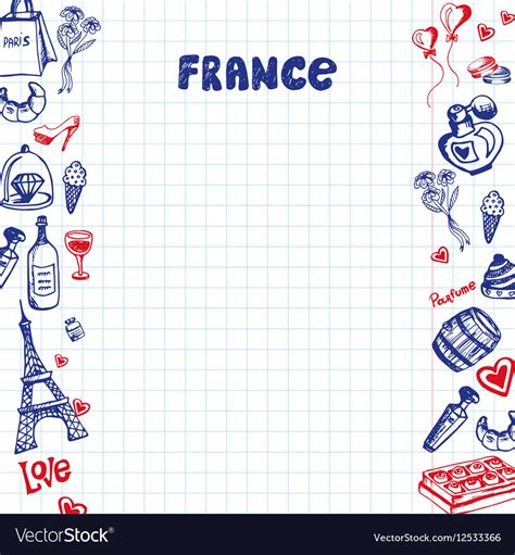 France Symbols Pen Drawn Doodles Collection Vector Image