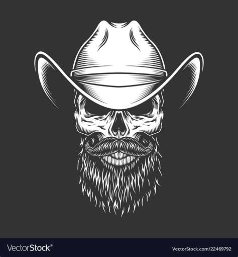 Monochrome Skull In Cowboy Hat Royalty Free Vector Image
