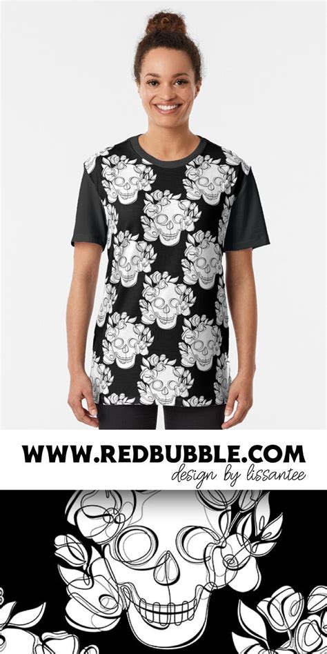 Minimalistic Continuous Line Skull With Poppies Graphic T Shirt By