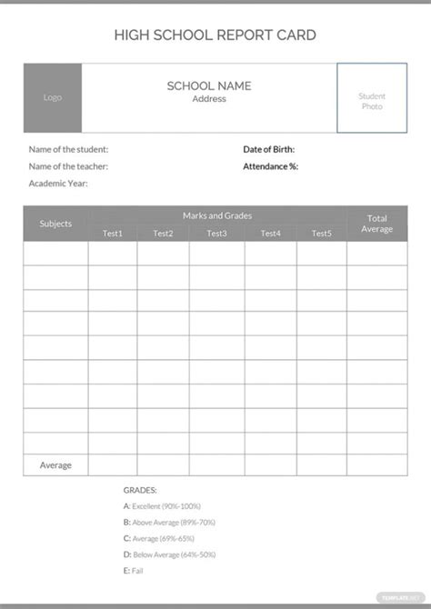 High School Student Report Card Template Professional Templates