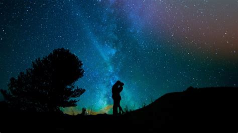 Download 1920x1080 Wallpaper Couple Romantic Night Silhouette Starry