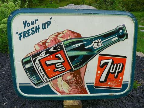 7 Up Beverages Tin Sign Hand W Bottle Rare Size 7up Tin Signs