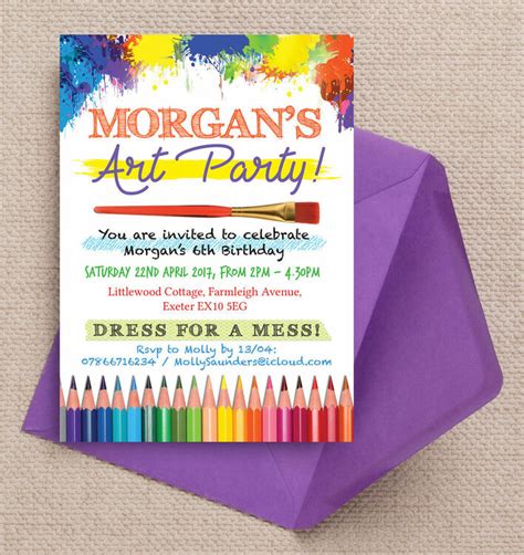 Art And Craft Themed Birthday Party Invitation From £080 Each