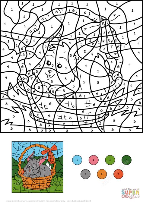 Easter Rabbit In The Basket Color By Number Free Printable Coloring Pages