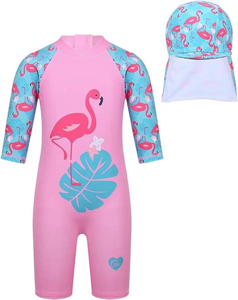 Inlzdz Kids Girls Flamingo Rash Guard Swimwear Tankini Sun Protective