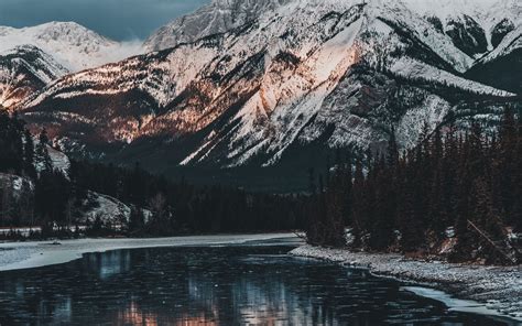 Download Wallpaper 3840x2400 Mountains Lake Snow Snowy Jasper