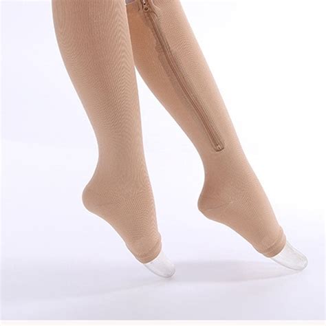 Zippered Compression Socks Medical Grade Firm Easy On 15 20 Mmhg Knee High Open Toe