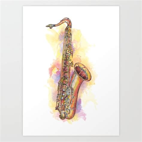 tenor saxophone pen and ink drawing art print by jazzdrawings society6