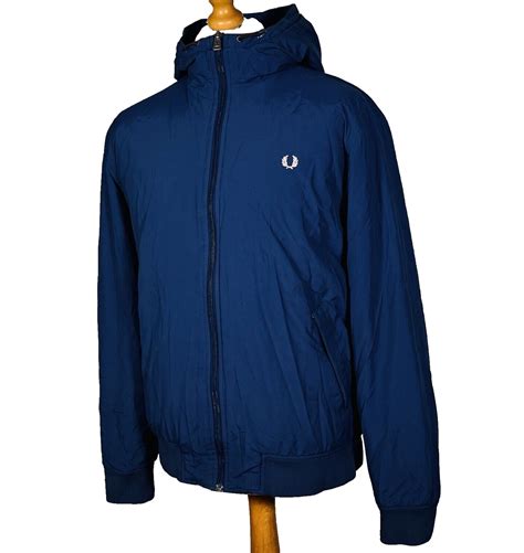 Fred Perry Hooded And Padded Brentham Jacket Carbon Blue Lxl Mod