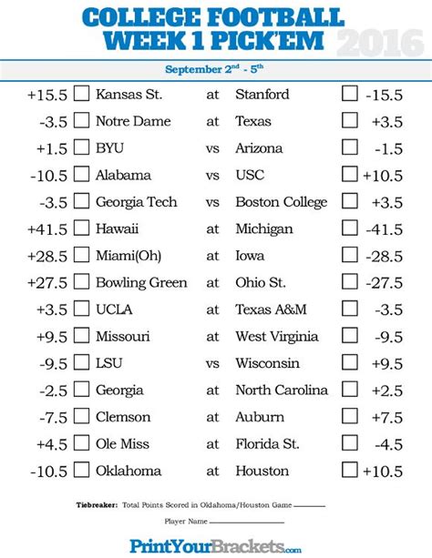 College Football Bowl Pick Em Printable Sheets