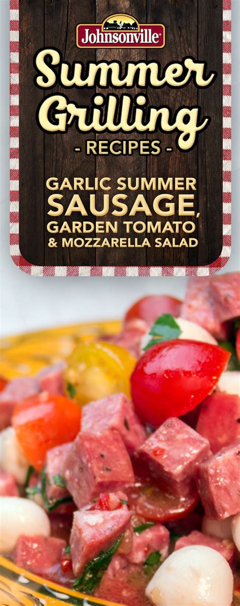 This simple recipe chars up some onions and bell peppers to toss with sausage and mix in with a fabulous nothing screams summer quite like fresh garden veggies spritzed with olive oil, seasoned. Garlic Summer Sausage, Garden Tomato and Mozzarella Salad ...