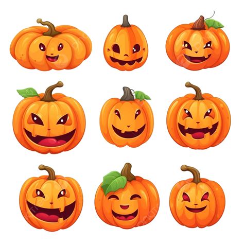 Set Of Bright Pumpkins For Halloween With Smiling Face Pumpkin