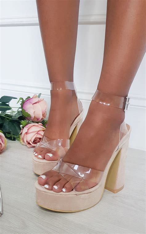 Hazel Faux Suede Chunky Platform Heels In Nude Ikrush