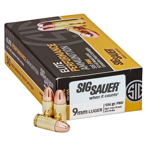 Sig Sauer Elite 9mm Luger 124gr Fmj Handgun Ammo 50 Rounds