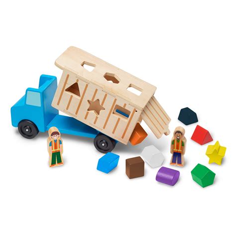 Melissa And Doug Shape Sorting Wooden Dump Truck Toy With 9 Colorful