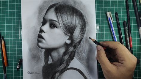 Shading Girl Realistic Portrait Drawing With Charchoal Pencil Youtube
