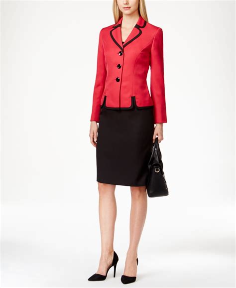 Le Suit Petite Colorblocked Three Button Skirt Suit Wear To Work