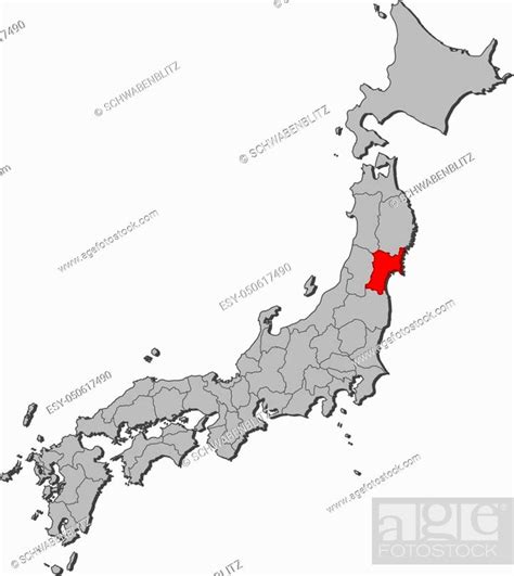 Map Of Japan With The Provinces Miyagi Is Highlighted Stock Vector