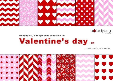 Valentines Day Patterns Digital Papers Wallpapers Backgrounds Love