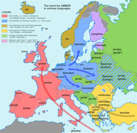 Amber In Various European Languages Historical Maps Ancient Maps
