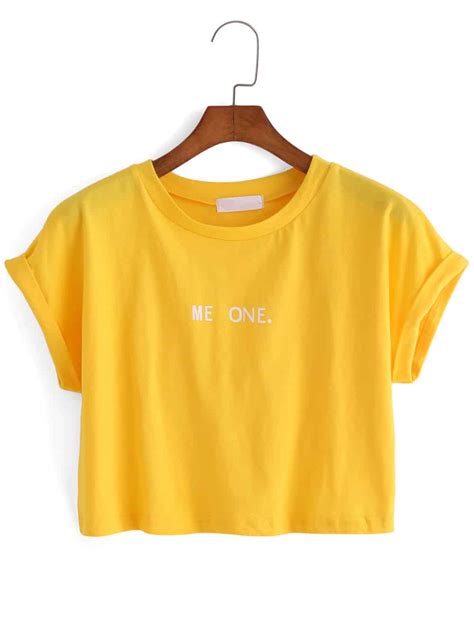 Letter Print Crop Yellow T Shirt Sheinsheinside
