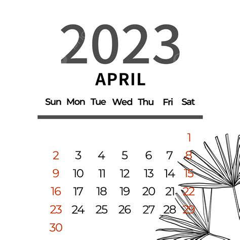 2023 April Calendar Plant Line Black 2023 Calendar Flowers Png And