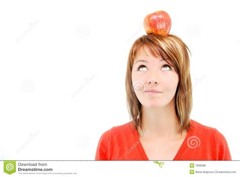 Pretty Girl With Apple On Head Stock Photo Image Of Idea Diet 7606588