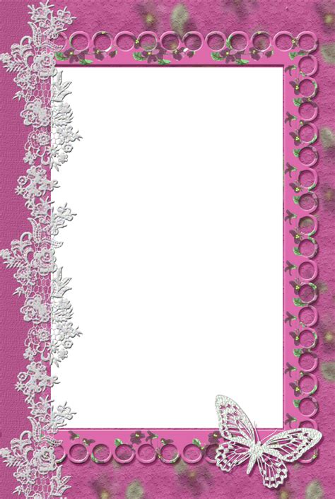 Pink Transparent Frame With Lace Butterfly Frame Flower Frame