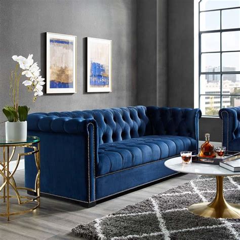 Henry Upholstered Velvet Sofa In 2021 Velvet Sofa Living Room Blue