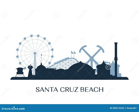 Santa Cruz Beach Boardwalk Monochrome Silhouette Stock Vector