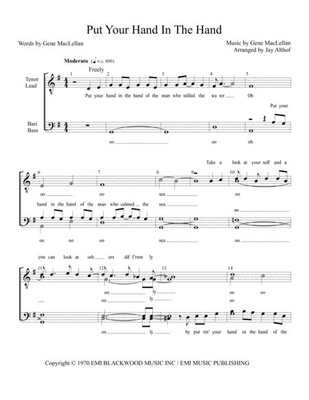 Put Your Hand In The Hand Arr Jay Althof Sheet Music Ocean Ttbb