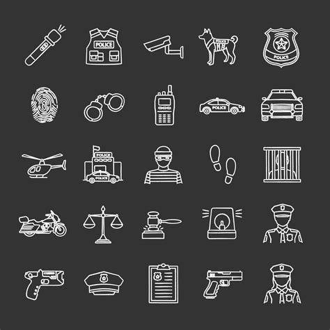 Police Chalk Icons Set Law Enforcement Transport Protection