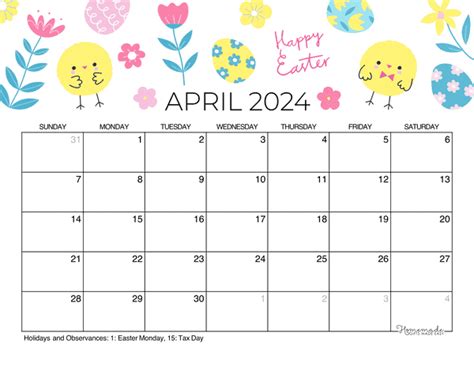 April 2024 Calendar Easter Theme Calendar 2024