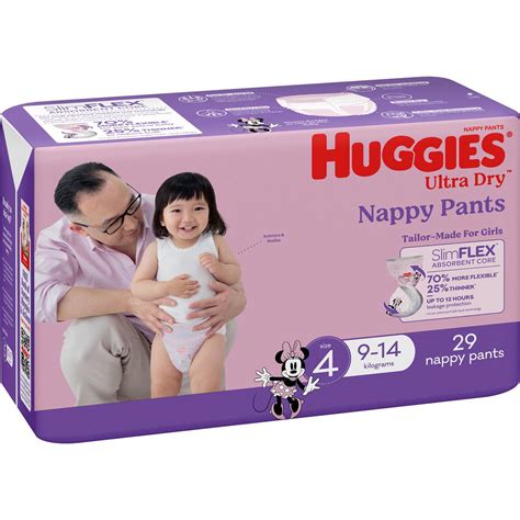 Huggies Ultra Dry Nappy Pants Girls Size 4 9 14kg 29 Pack Woolworths